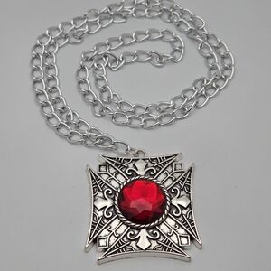 Vampire Medallion Costume Necklace Red Gem Gothic 36”